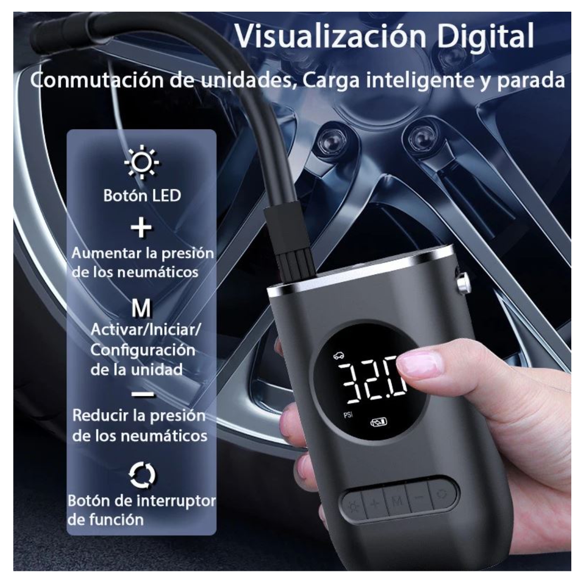 Miniatura 3 de Compresor Inflador Llantas Recargable